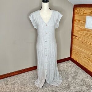Caution To The Wind Grey V-Neck Vertical Stripe Maxi Dress Medium